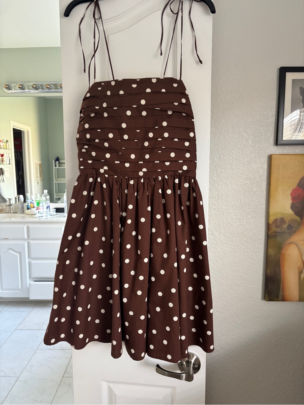 NWOT Abercrombie Brown Polka Dot Tie-Strap Dress